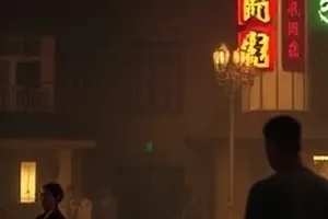 雾港迷踪剧照：雨夜码头，两名角色隔着铁栏对视